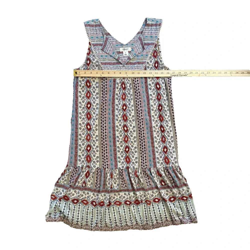 Style & Co Sleeveless Tiered Boho Dress Geometric Print Size S - Picture 8 of 9